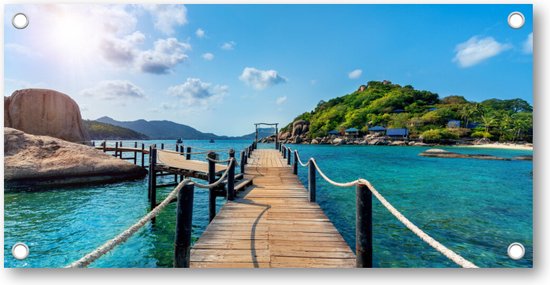 Houten Brug in Thailand - Tuinposter 200x100 - Wanddecoratie - Landschap - Natuur