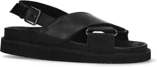 Sacha - Dames - Zwarte leren plateau sandalen met gekruiste banden - Maat 38
