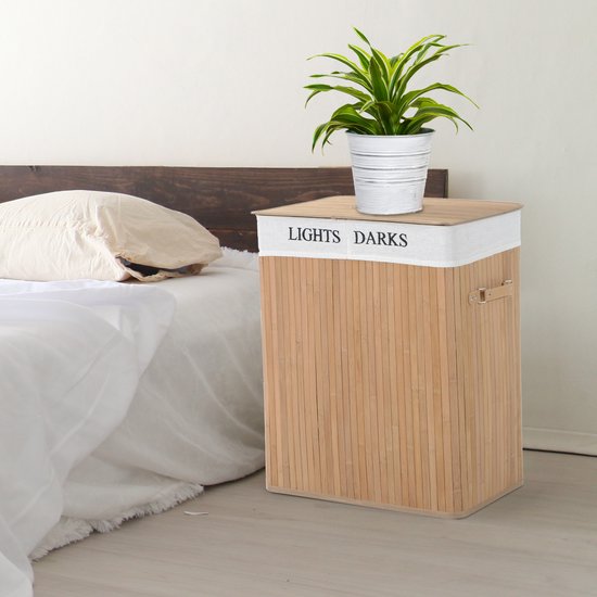 HOMCOM Panier à linge en bambou avec cloison 100L 52 x 32 x 63cm