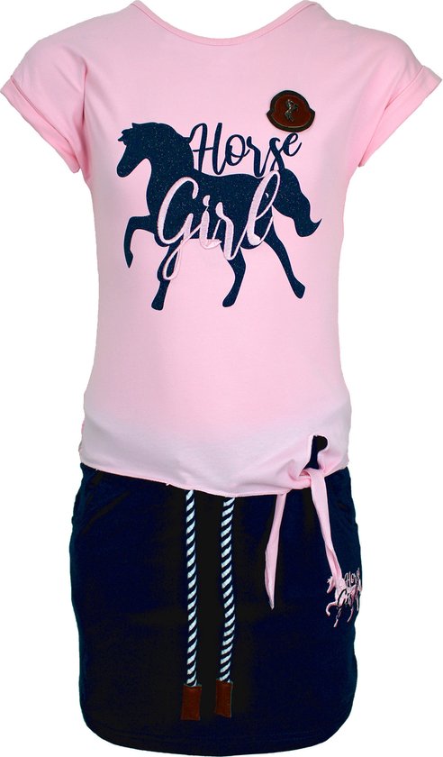 S&C Setje Horsegirl roze Kids & Kind Meisjes Blauw/Roze - Maat: 98/104