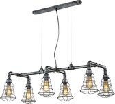 LED Hanglamp - Trion Githa - E27 Fitting - 6-lichts - Rechthoek - Antiek Zilver - Aluminium