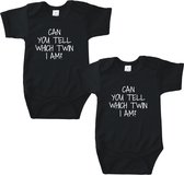 Romper tweeling - Can you tell which twin i am (tweeling) - Romper zwart - Maat 50/56 - Kraamcadeau tweeling - Tweeling cadeau - Baby cadeau tweeling - Tweeling geboren