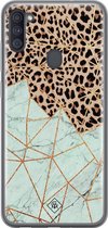 Samsung A11 hoesje siliconen - Luipaard marmer mint | Samsung Galaxy A11 case | Bruin | TPU backcover transparant