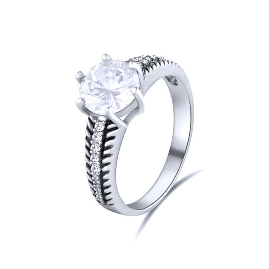 Quiges - 925 Zilveren Ring Klassiek Cocktail Verloving Solitair met Zirkonia  Kristal - QSR08617