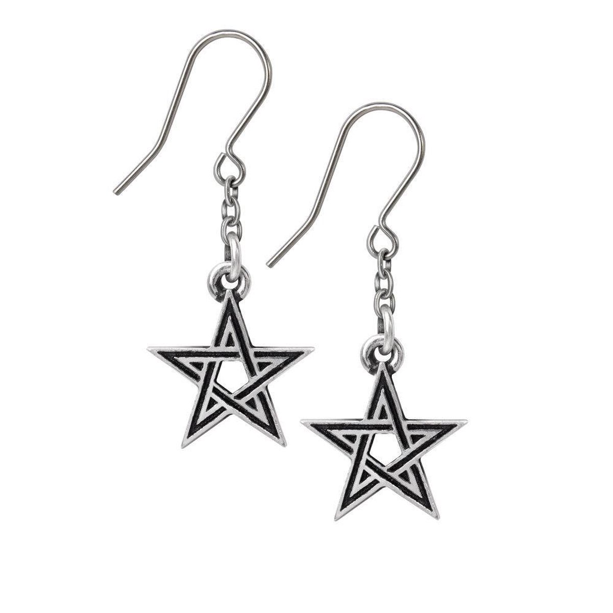 Alchemy Gothic Oorbellen BLACK STAR Zilverkleurig/Zwart
