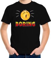 Funny emoticon t-shirt boring zwart voor kids L (146-152)