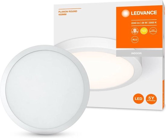 Paneelarmatuur LED: voor plafond, PLANON™ Round / 28 W, 220…240 V, uitstralingshoek: 110°, Warm White, 3000 K, materiaal behuizing: aluminium, IP20, 1-bundel