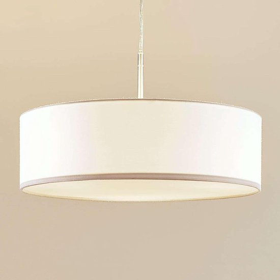 Lindby - Hanglamp - 1licht - Stof, metaal - H: 12 cm - E27 - wit, mat nikkel