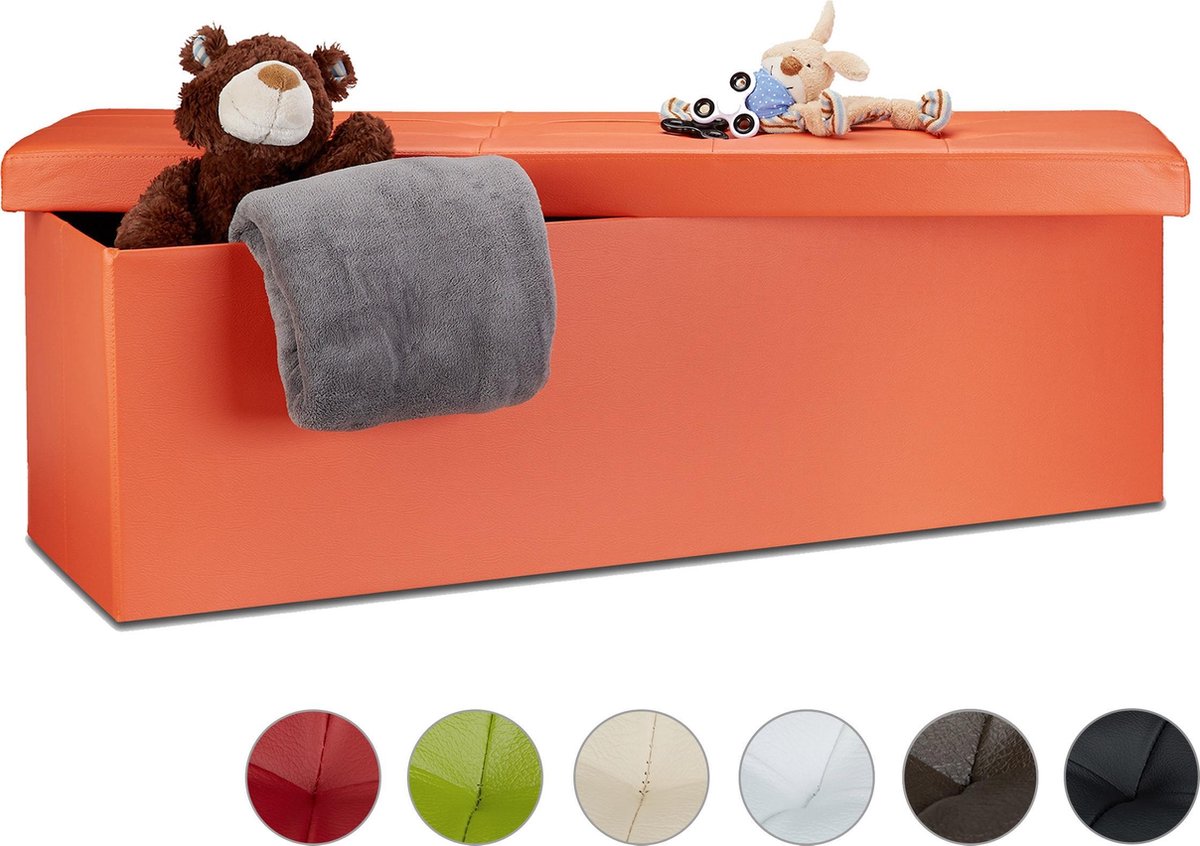 Relaxdays opbergbank, opvouwbaar, kunstleer, 2-zits, stabiel, tot 300 kg, met deksel, HBD 38 x 76 x 38 cm, zwarte kleur