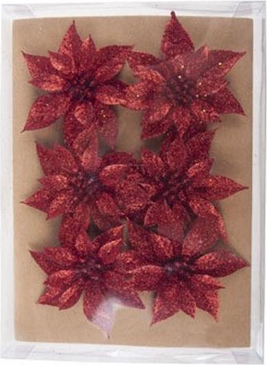 12x Kerstboomversiering rode glitter bloemen op clip - kerstboom decoratie  - rode... | bol.com