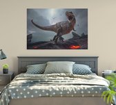 Dinosaurus T-Rex screamer volcano - Foto op Canvas - 90 x 60 cm