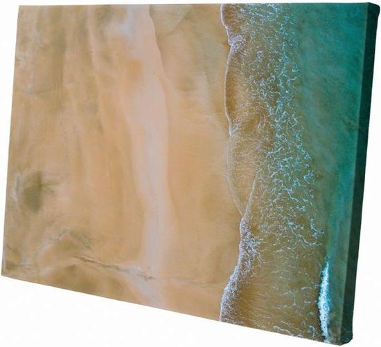 Wit strand met blauwe zee | 30  x 20 CM | Natuur | Schilderij | Canvasdoek | Schilderij op canvas