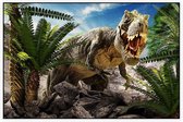 Dinosaurus T-Rex tropical attack - Foto op Akoestisch paneel - 90 x 60 cm
