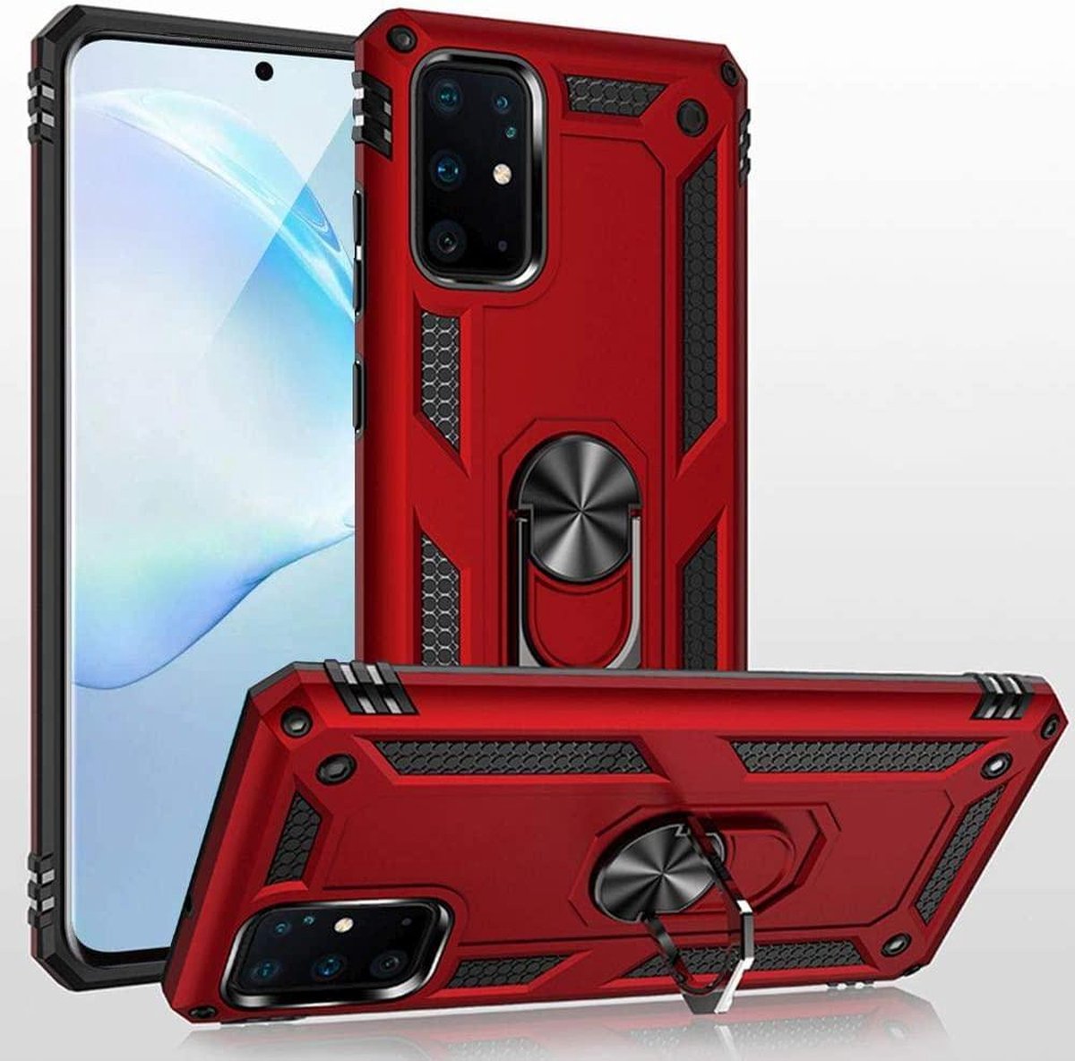 Hoesje Geschikt voor: Samsung Galaxy A51 Rugged Ring Armor schokbestendige rood