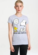 Logoshirt Vrouwen T-shirt Snoopy - Peanuts - Chicks Are Confusing - Shirt met ronde hals van Logoshirt - grijs gespikkeld