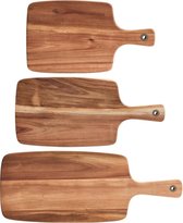 3x Rechthoekige acacia houten snijplanken met handvat 32/42/52 cm - Zeller - Keukenbenodigdheden - Kookbenodigdheden - Snijplanken/serveerplanken - Houten serveerborden - Snijplanken van hout