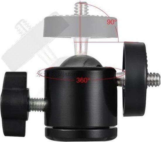 PARFCO Mini statiefkop, 5 stuks, 360° draaibare kogelkop, statief, accessoires, zwart, 1/4 universele interface, geschikt voor statieven, monopoden, camera's