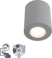 QAZQA Franca - Moderne LED Dimbare Plafondspot | Spotje | Opbouwspot met Dimmer voor buiten - 1 lichts - Ø 90 mm - Grijs - Buitenverlichting
