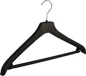 De Kledinghanger Gigant - 5 x Mantel / kostuumhanger kunststof zwart met schouderverbreding en broeklat, 44 cm