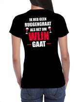 Geen ruggengraat als het om wijn gaat drank fun t-shirt - zwart met wit en rode letters - voor dames - wijn drink shirt kleding / outfit / themafeest M
