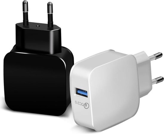 Quick Charger - 3A Adapter - USB snellader voor iPhone en Samsung - zwart