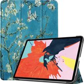Tablet hoes geschikt voor Apple iPad Air 11 (2024) / iPad Air 10.9 (2022) tri-fold - Case met Auto Wake/Sleep functie - Witte Bloesem