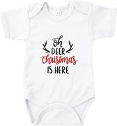 Rompertjes baby met tekst - Oh deer, christmas is here - Romper wit - Maat 74/80