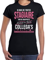 Ik was de trotse stagiaire van de leukste en beste collegas cadeau t-shirt zwart voor dames - afscheid kado voor een stagiaire XS