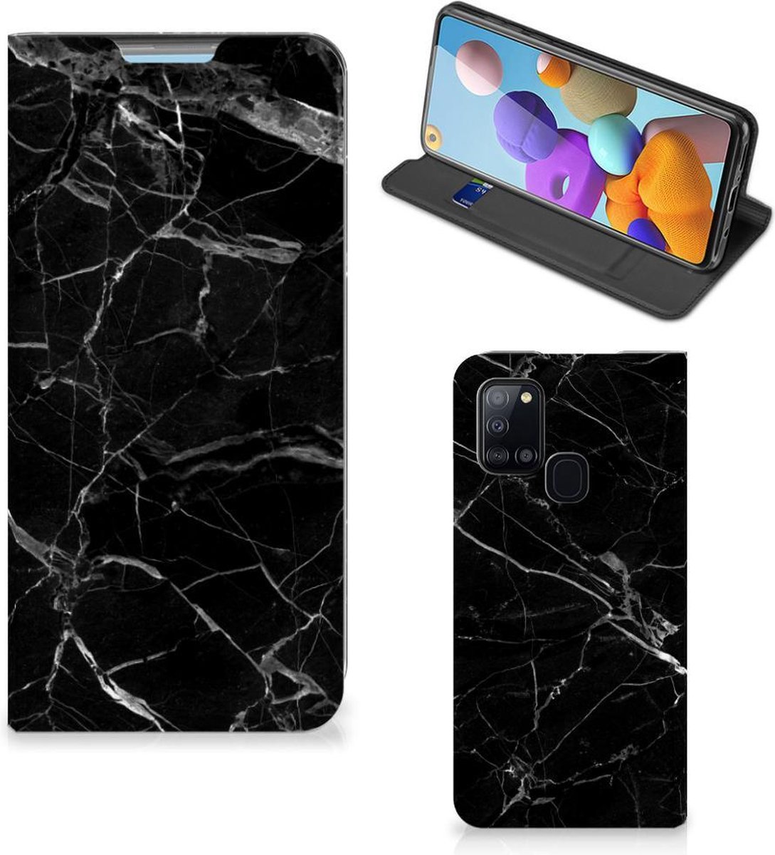 Samsung Galaxy A21s Standcase Marmer Zwart - Origineel Cadeau Vader