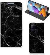 Wallet Book Case Vaderdag Cadeau Geschikt voor Samsung Galaxy A21s Telefoonhoesje Marmer Zwart