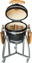Grill-Kamado-Houtskoolgrill-BBQ- Houtskool BBQ-Barbecue-Keramiek-16 inch-Inclusief onderstel-Ideaal voor balkon en klein terras-Outdoor oven-Houtskool barbecue-Auplex-Inclusief reg