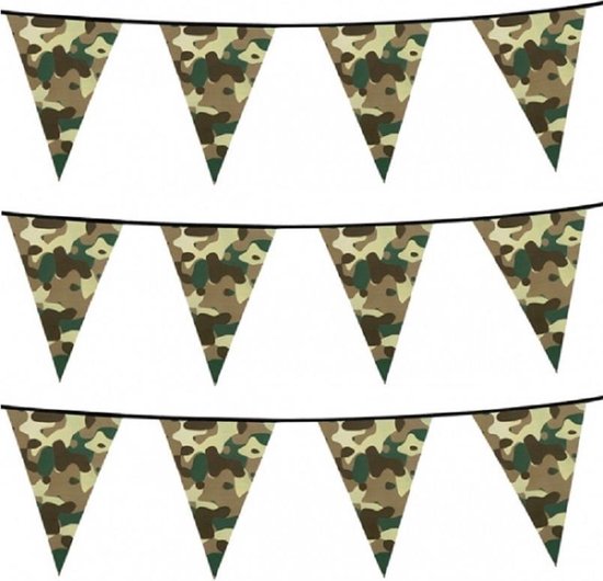 Set van 4x stuks camouflage vlaggenlijnen van 6 meter army/leger/soldaten thema - feestartikelen en versiering