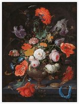 Stilleven met bloemen en een horloge, Abraham Mignon - Foto op Akoestisch paneel - 90 x 120 cm