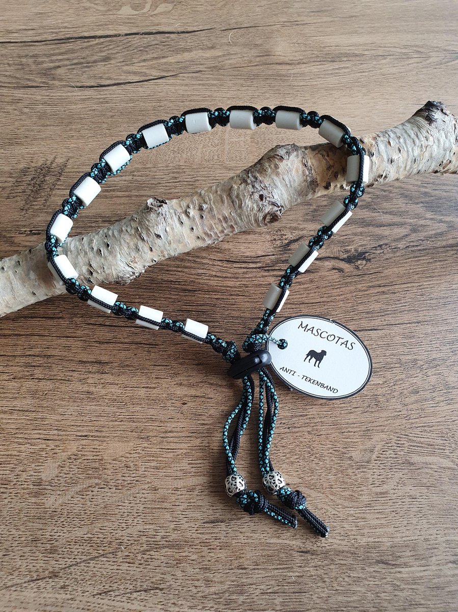 Anti-Tekenband met EM kralen 100% natuurlijk Blauw gemeleerd Maat 25-30