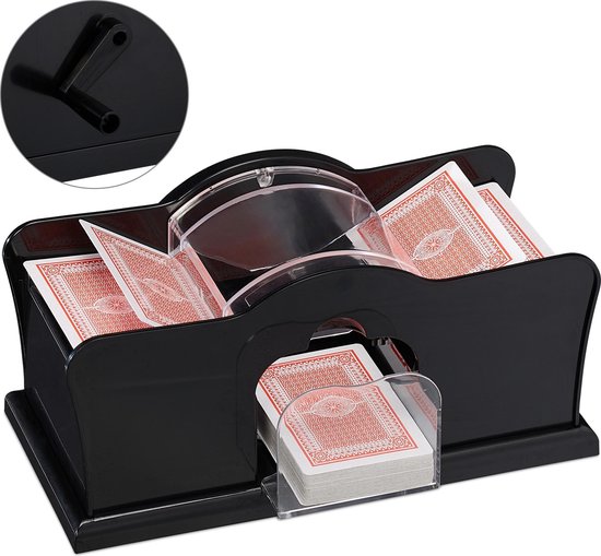 Relaxdays kaartenschudmachine handmatig - schudmachine kaarten - kaart schudder - zwart