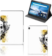 Hoesje met naam Lenovo Tablet M10 Tablet Hoes met Magneetsluiting Skull Gold