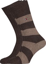 Tommy Hilfiger Rugby Stripe Socks (2-pack) - herensokken katoen gestreept en uni - bruin - Maat: 43-46
