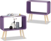 relaxdays 2er set opbergkubus klein - nachtkastje - bijzettafel modern – tafeltje - paars