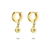 Twice As Nice Oorbellen in goudkleurig edelstaal, oorring, ronde met ster, wit kristal