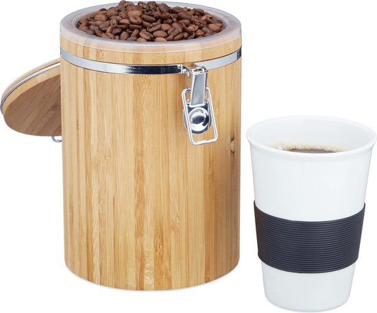 Relaxdays koffiebus bamboe - voorraadbus koffie - vershouddoos - bewaarbus  - luchtdicht | bol.com