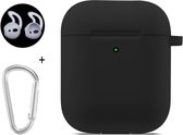 ENKAY Hat-Prince voor Apple AirPods 1/2 draadloze oortelefoon siliconen zachte beschermhoes met karabijnhaak en een paar oordopjes (zwart)