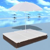 vidaXL Loungebed met parasol poly rattan bruin