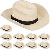 Relaxdays 10 x panamahoed - strohoed vrouwen - fedora hoed - stro hoed heren – beige