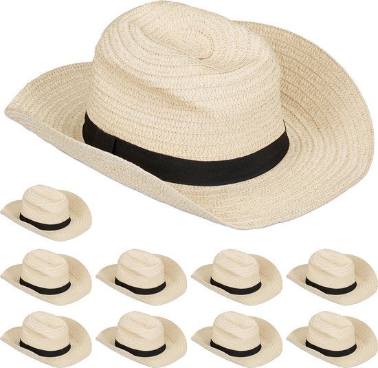 Relaxdays 10 x panamahoed - strohoed vrouwen - fedora hoed - stro hoed  heren – beige | bol.com