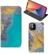 Hoesje Geschikt voor iPhone 12 Pro Max Flip Case Marble Blue Gold