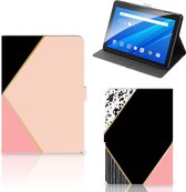 Bookcase Hoesje Lenovo Tab E10 Tablet Hoes met Magneetsluiting Customize Black Pink Shapes