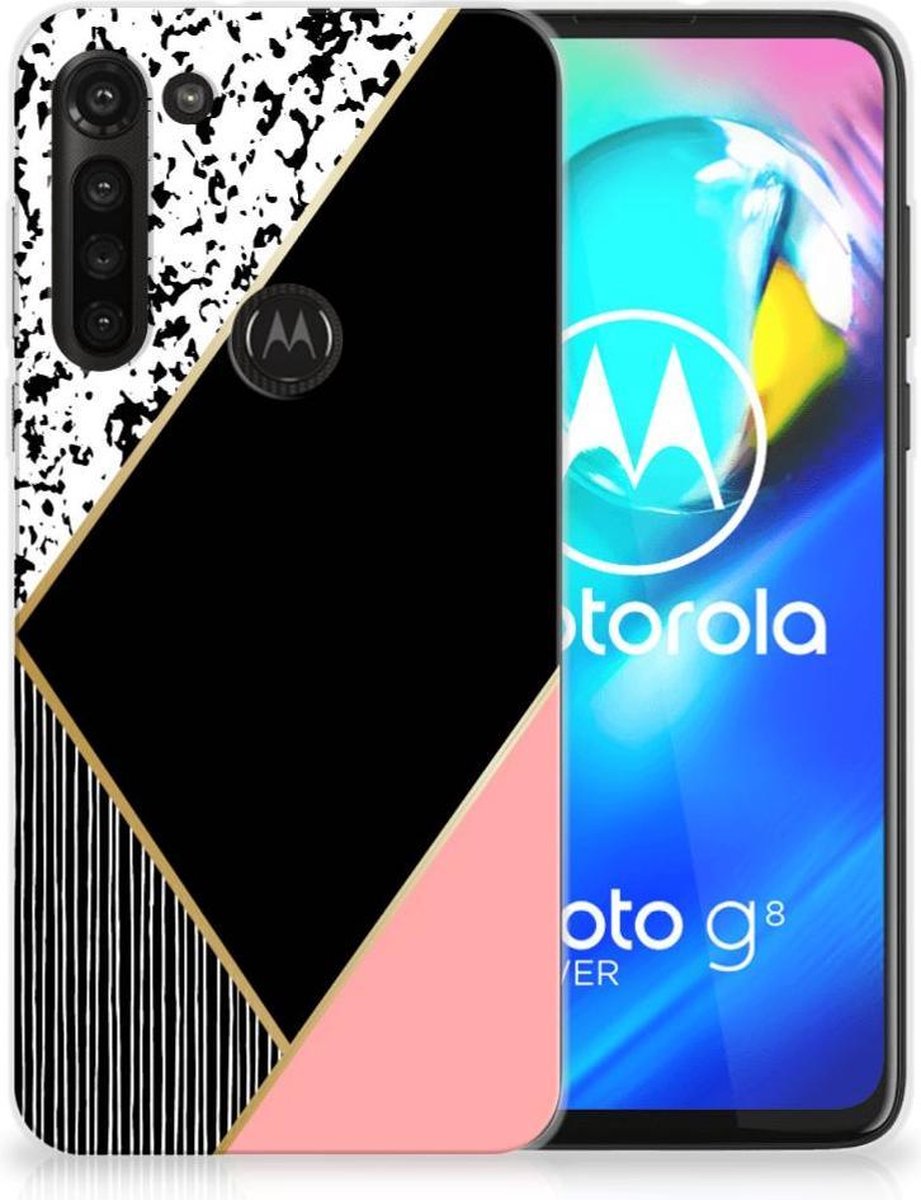 Motorola Moto G8 Power TPU Hoesje Zwart Roze Vormen