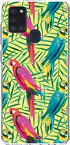 Casetastic Samsung Galaxy A21s (2020) Hoesje - Softcover Hoesje met Design - Tropical Parrots Print