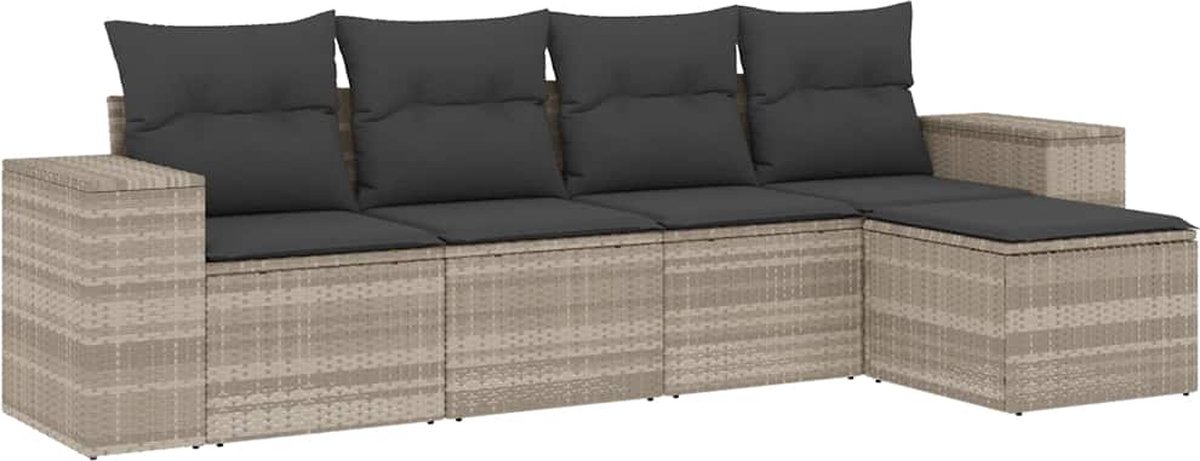 vidaXL 5-delige - Loungeset - met - kussens - poly - rattan - lichtgrijs