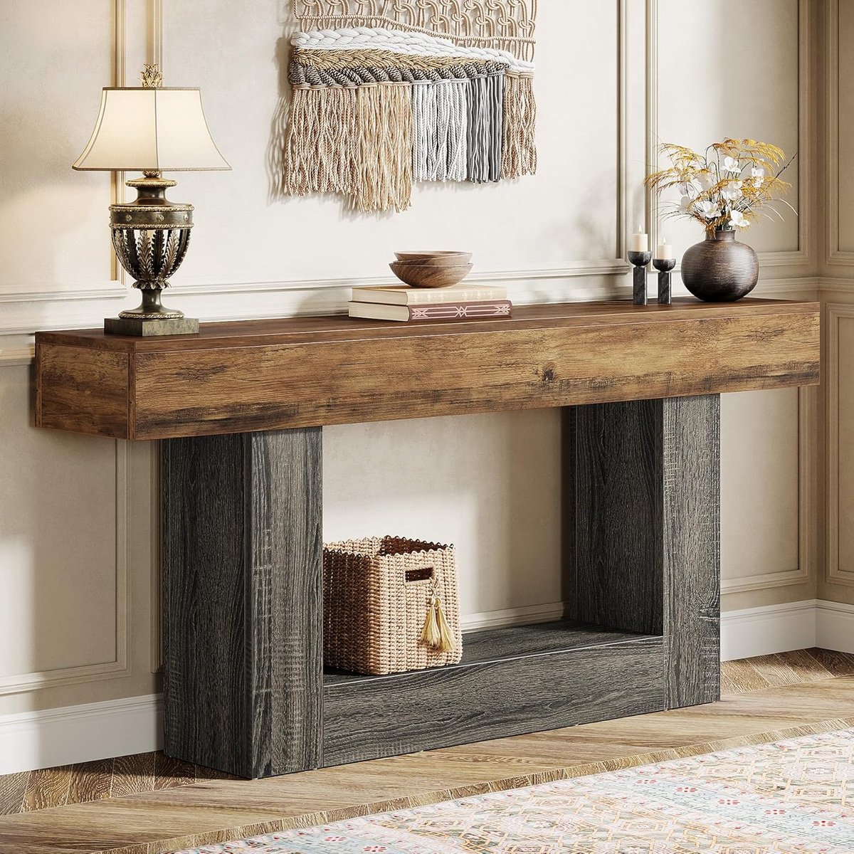 Tribesigns Consoletafel - Dressoirtafel - Industrieel - Bijzettafel - Hout - Zwart/Bruin - 160 x 30 x 82 cm